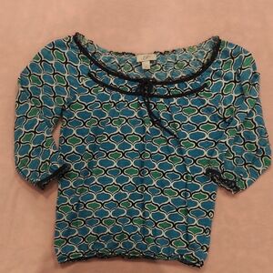 LOFT Blue and Green Geometric Blouse